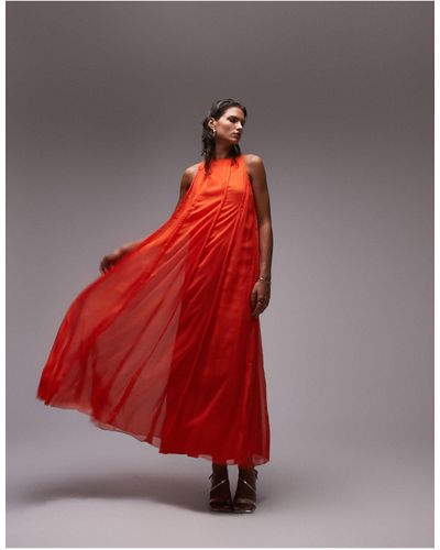 TOPSHOP Sleeveless Paneled Midi Dress - Red