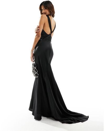 Jarlo V Back Satin Maxi Dress With Fishtail - Black
