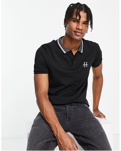 New Look Poloshirt Met Geborduurde 'homme' - Zwart