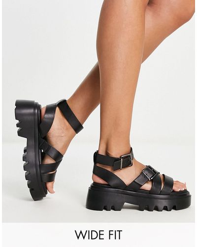 Simply Be Extra Wide Fit Chunky Cleated Sole Sandals - Black