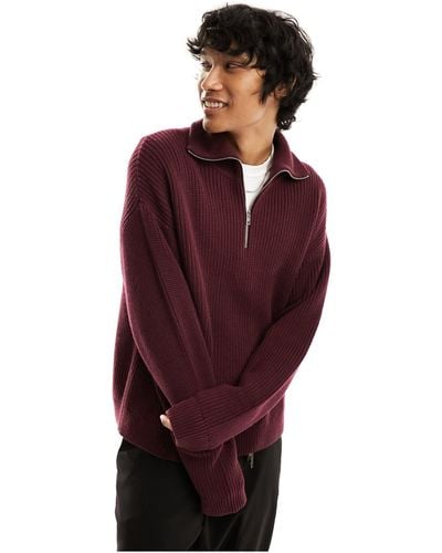 Weekday Harry - pull col zippé en laine mélangée - bordeaux - Violet