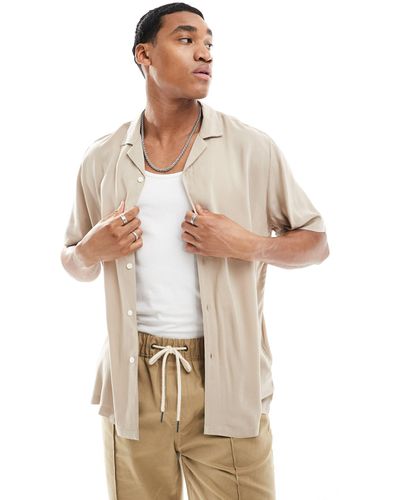 ASOS Relaxed Fit Viscose Shirt With Revere Collar - Natural