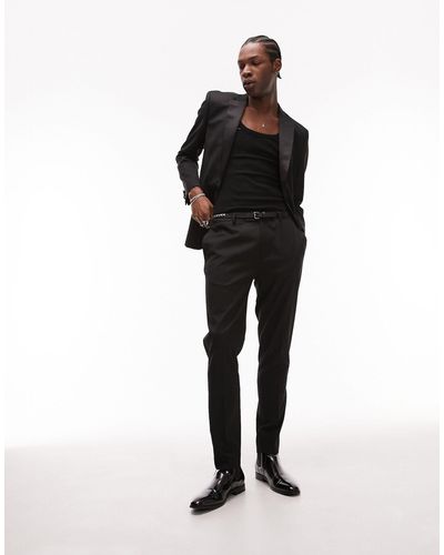 TOPMAN Premium Wool Mix Slim Tuxedo Trouser - Black