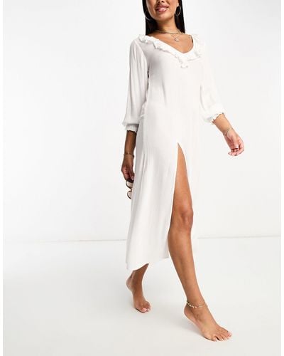 Iisla & Bird Ruffle Long Sleeve Beach Summer Dress - White