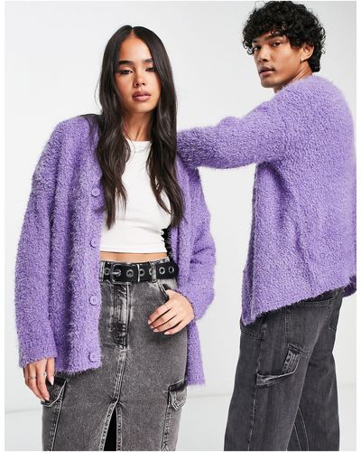 Collusion Unisex Knitted Textured Boxy Cardigan - Purple