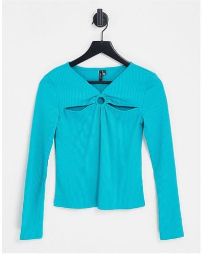 Vero Moda Long Sleeve Top With Front Detail - Blue