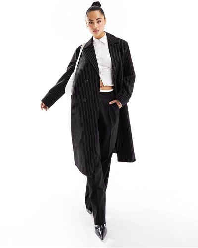 ONLY Manteau en laine à double boutonnage et fines rayures - Noir