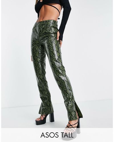 ASOS Tall Low Rise Leather Look Straight Leg Trouser - Green