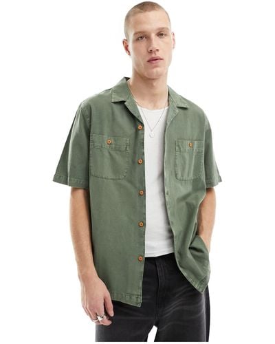 Cotton On Cotton On Contrast Sleeve Sage Short Sleeve Utility Shirt - Green