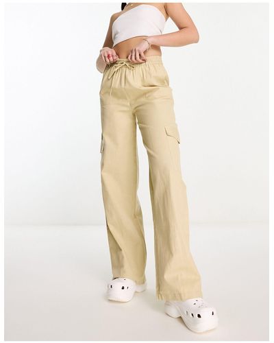 Daisy Street Relaxed Linen Cargo Trousers - Natural