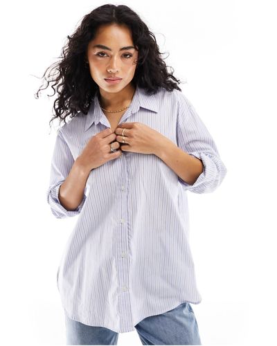 Pull&Bear Oversized Striped Shirt - White