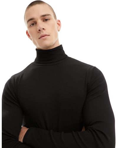 ASOS Long Sleeve Muscle Fit Rib T-shirt With Roll Neck - Blue