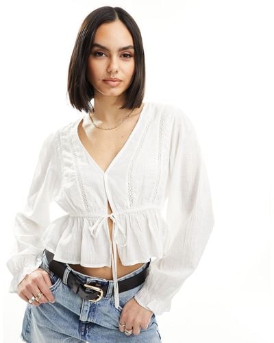 Cotton On Cotton On Crop Prairie Blouse With Lace Detail - White