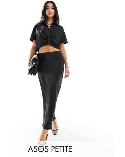 ASOS Asos Design Petite Satin Bias Midi Skirt - Black