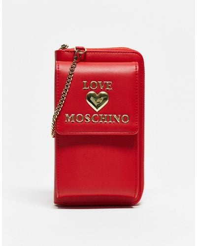 Love Moschino Heart Logo Detail Coin Purse With Chain Detail - Red