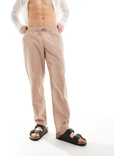 ASOS Pantalon fuselé en lin à taille élastique - marron - Neutre
