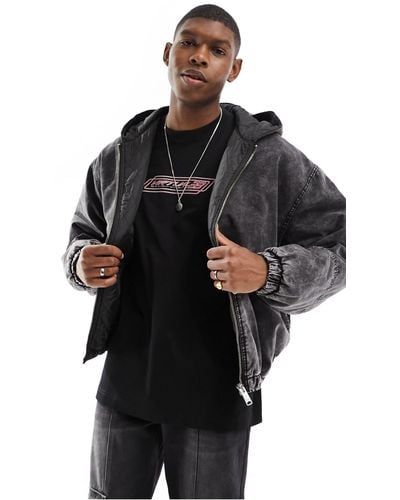 Weekday Remy Relaxed Fit Hooded Bomber Jacket - Black