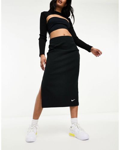 Nike Geribbelde Midi Rok Van Jersey - Zwart