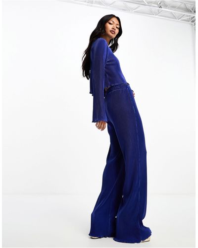 Y.A.S Plisse Wide Leg Trouser Co-ord - Blue