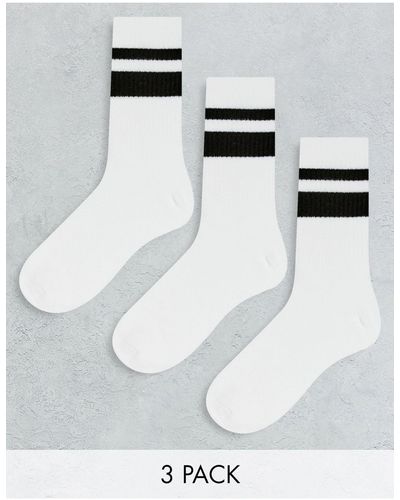 Weekday Confezione da 3 calze sportive bianche a righe nere - Bianco
