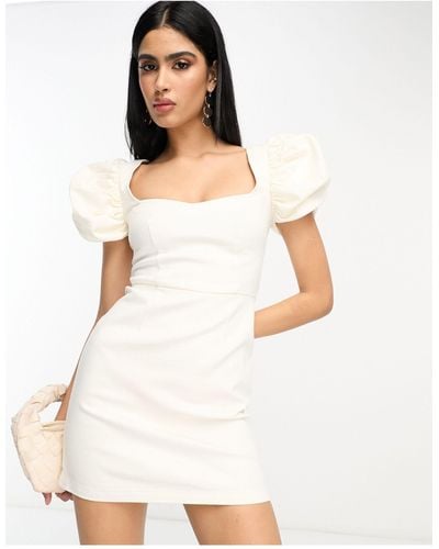 ASOS Denim Mini Dress With Puff Sleeves - White