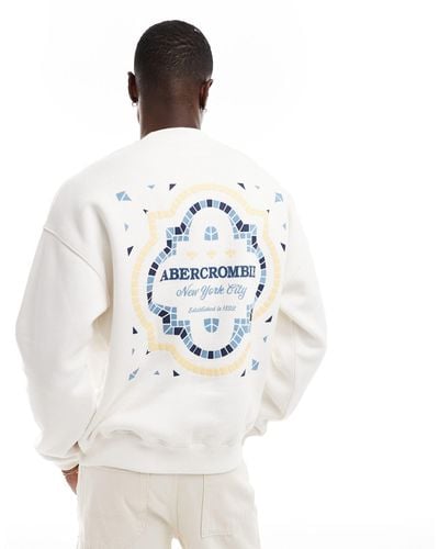 Abercrombie & Fitch Front & Back Tile Embroid Logo Sweatshirt - White