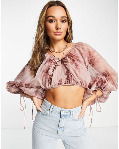 ASOS Ruched Voile Puff Ball Blouse - Pink