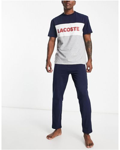 Lacoste Lounge-pyjama Met Logo - Blauw