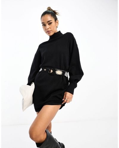 Never Fully Dressed Contrast Belt Knitted Mini Dress - Black