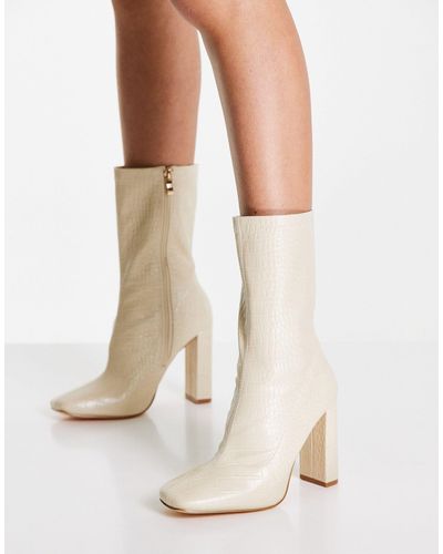 Glamorous Block Heel Sock Boots - Natural