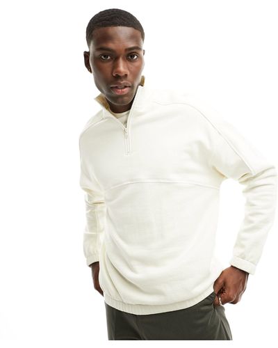 ASOS Oversized Half Zip Sweatshirt With Piping - White