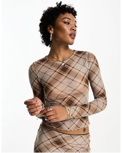 emory park Checked Mesh Long Sleeve Top - Multicolour