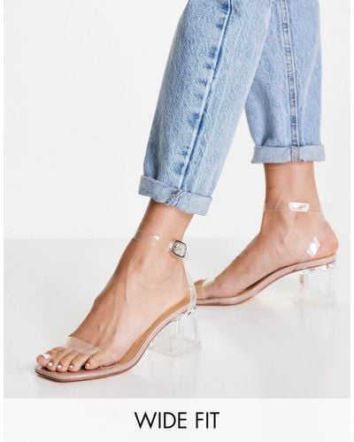 Truffle Collection Wide Fit Clear Heeled Sandals - Blue