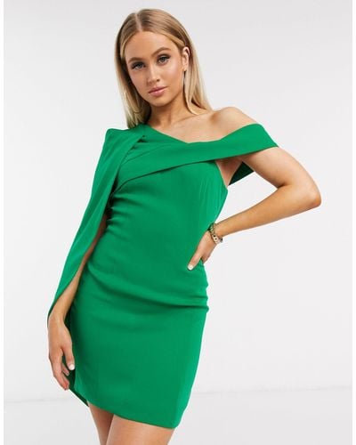 Lavish Alice One Shoulder Cape Mini Dress - Green