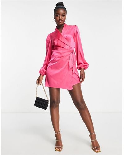 In The Style Exclusive Satin Wrap Detail Mini Dress - Pink