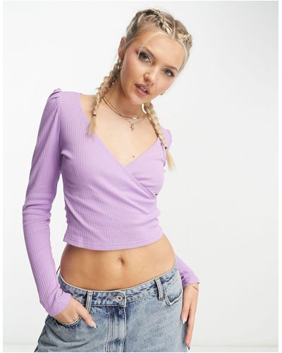 Monki Long Sleeve Wrap Top - Purple