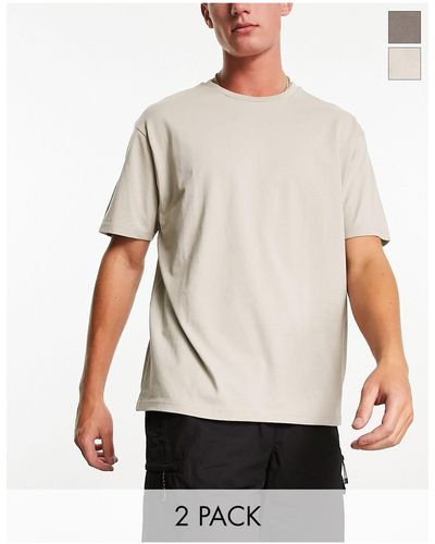Another Influence Confezione da 2 t-shirt squadrate grigie - Bianco
