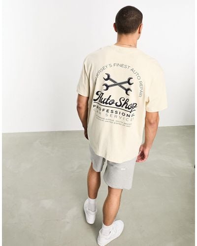 Bershka T-shirt Met New Jersey Monteur-print - Naturel