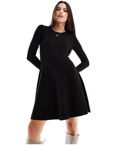 Y.A.S Knitted Fit And Flare Mini Dress With Lace Cuff Detail - Black
