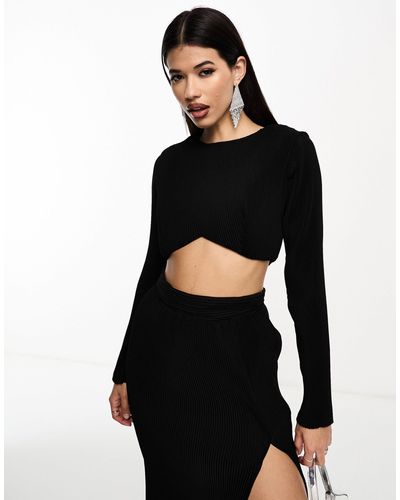 In The Style Plisse Crop Top Co-ord - Black