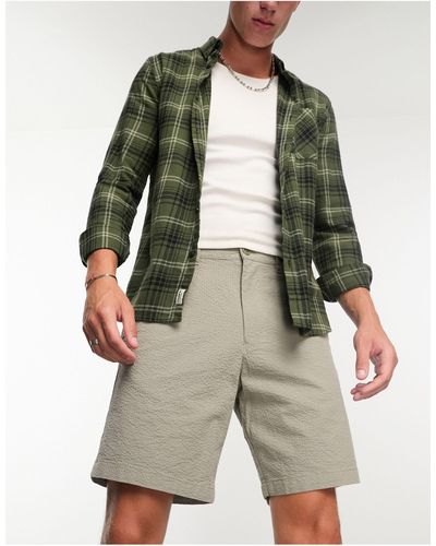 SELECTED – seersucker-shorts aus baumwollmix - Grün