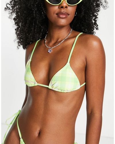 Reclaimed (vintage) Inspired - top bikini a triangolo verde a quadretti - multi - Multicolore