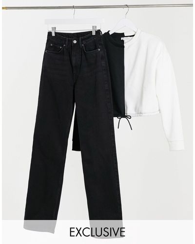 Weekday Rowe - Jeans Met Extra Hoge Taille En Rechte Pijpen - Zwart