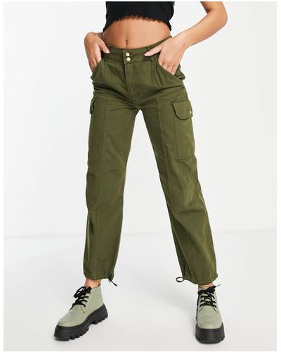 Pull&Bear Straight Leg Cropped Cargo Pants - Green