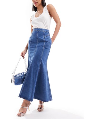 & Other Stories Denim Maxi Full Skirt With Minimal Front Pleat Detail - Blue