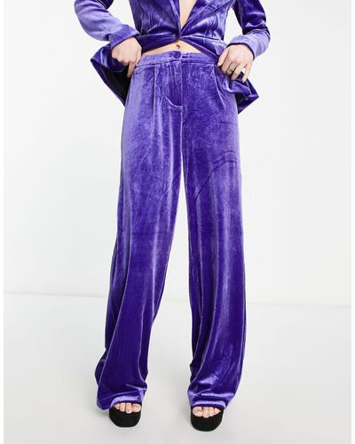 ONLY Wide Leg Velvet Trouser Co-ord - Purple