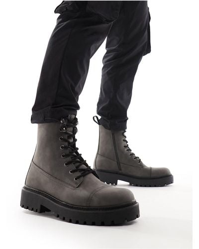 Pull&Bear Tall - bottes style militaire - marron délavé - Noir