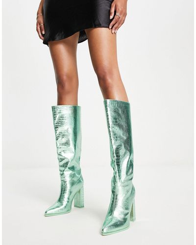 Public Desire Exclusive Posie Heeled Knee Boots - Green