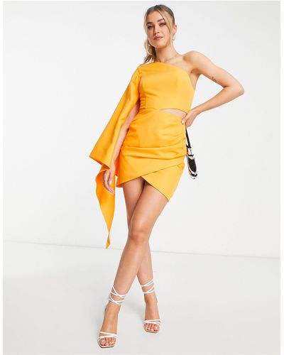 Lavish Alice One Shoulder Cape Detail Mini Dress - Orange