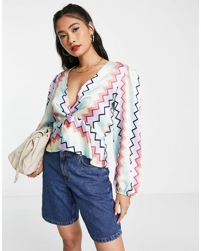 Vila Satin Blouse With Twist Front - Multicolour